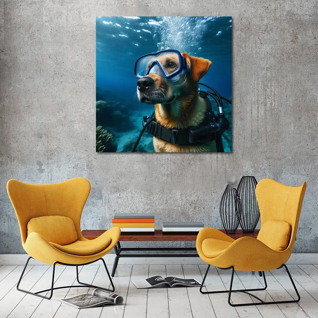 Dog Scuba Diving Underwater Ocean Adventure – Wall Art