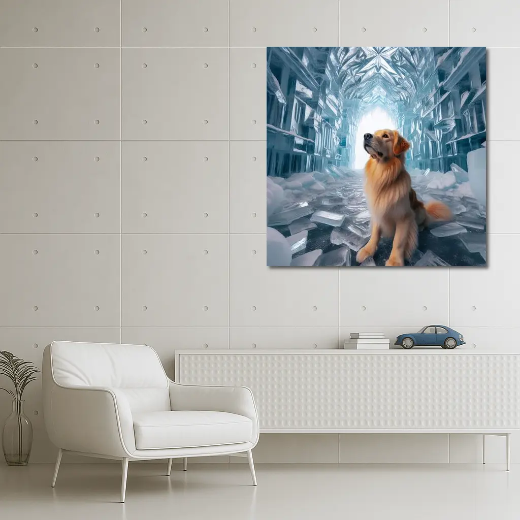Golden Retriever Sitting In Ice Crystal Cave – Wall Art