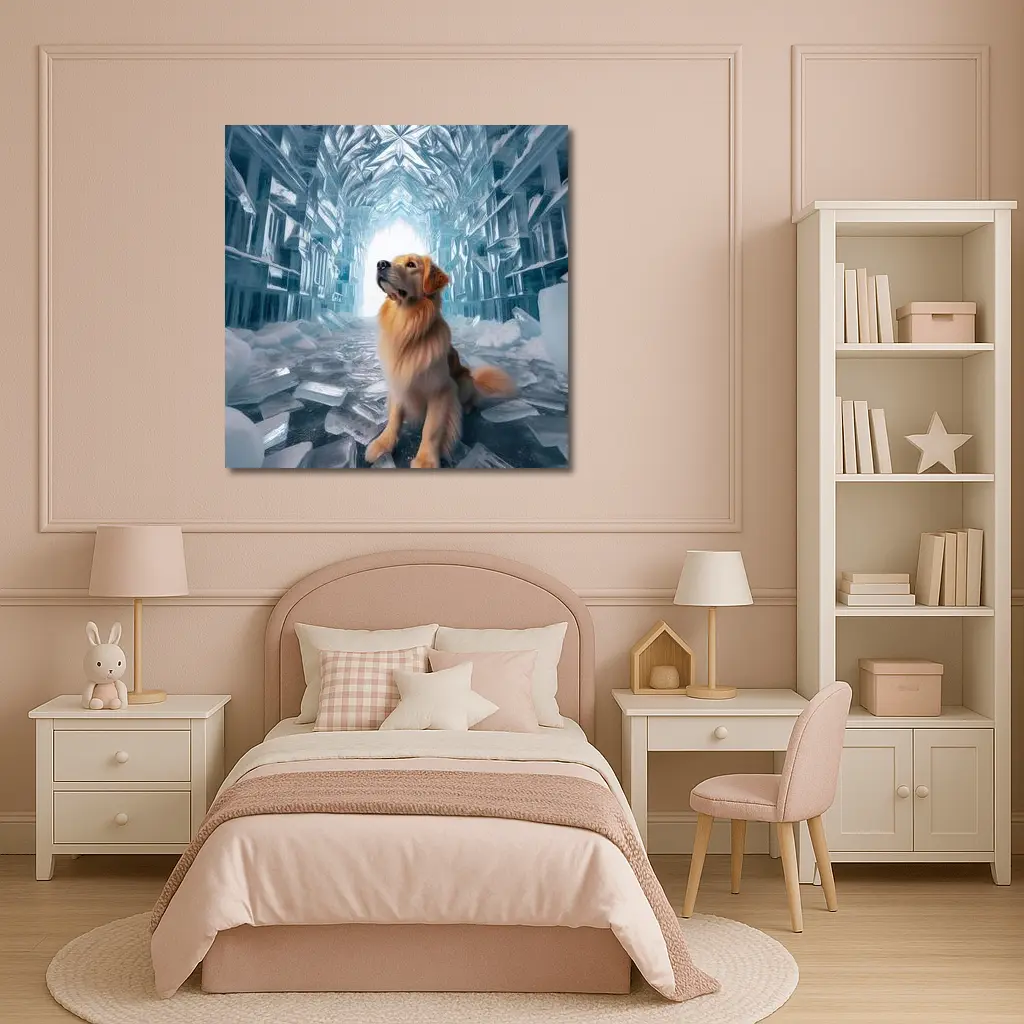 Golden Retriever Sitting In Ice Crystal Cave – Wall Art