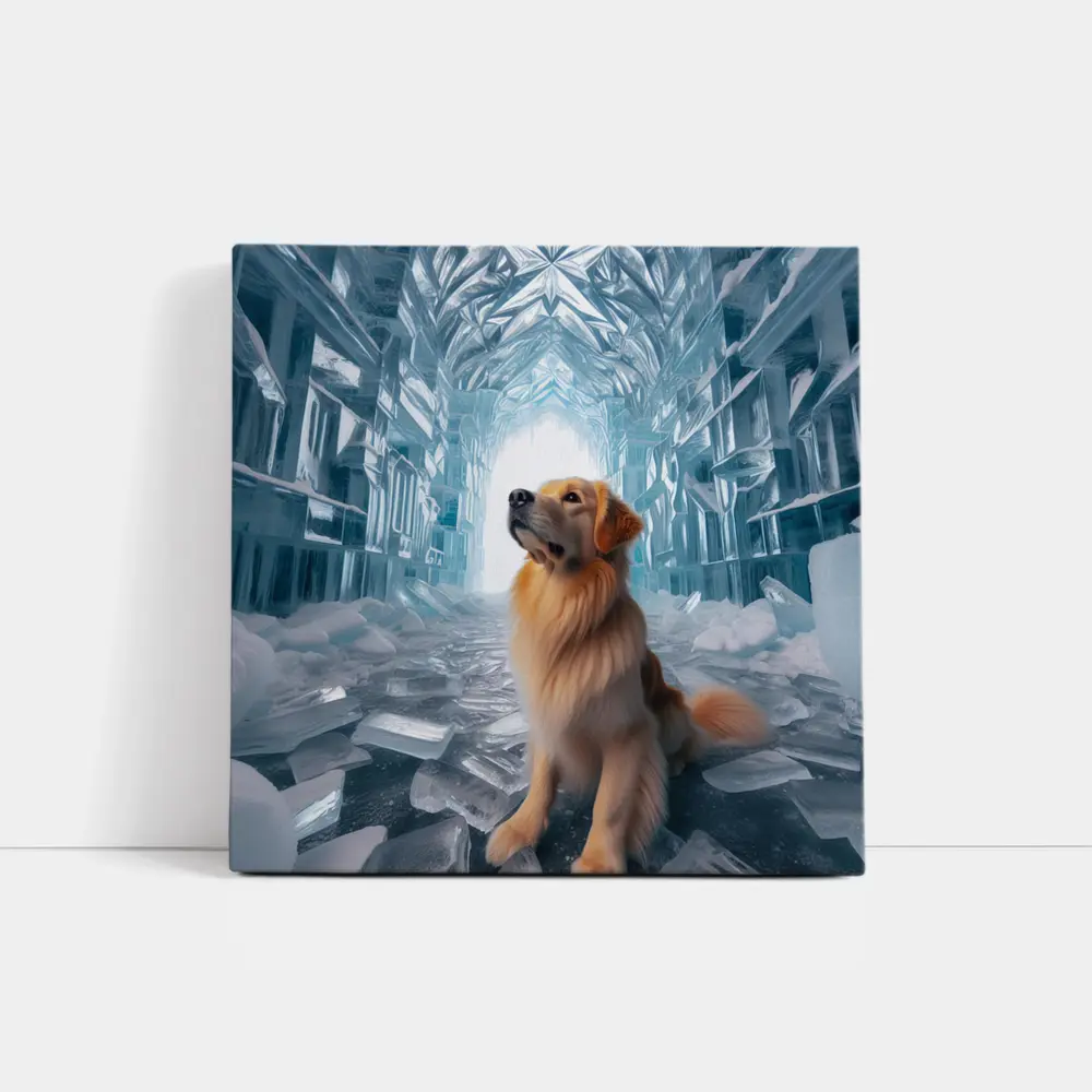 Golden Retriever Sitting In Ice Crystal Cave – Wall Art