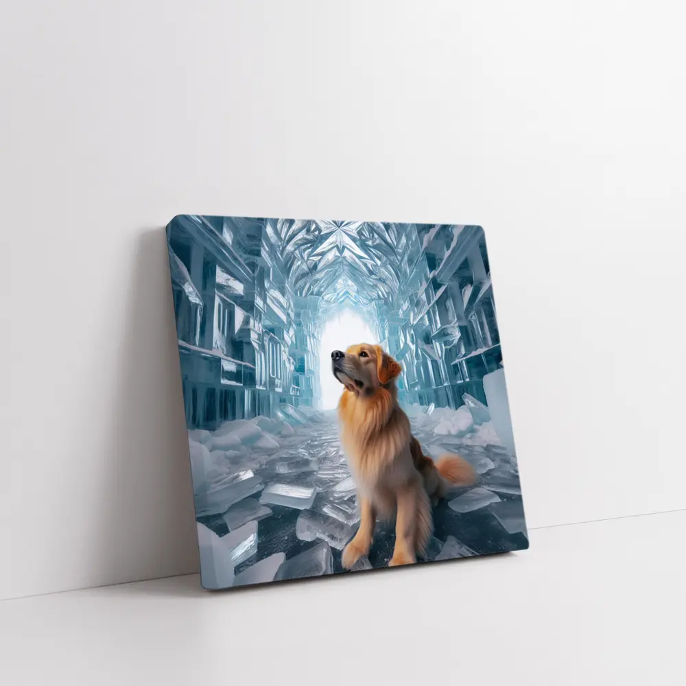Golden Retriever Sitting In Ice Crystal Cave – Wall Art