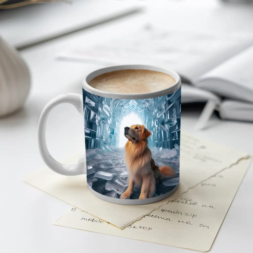 Golden Retriever Sitting In Ice Crystal Cave – Mugs