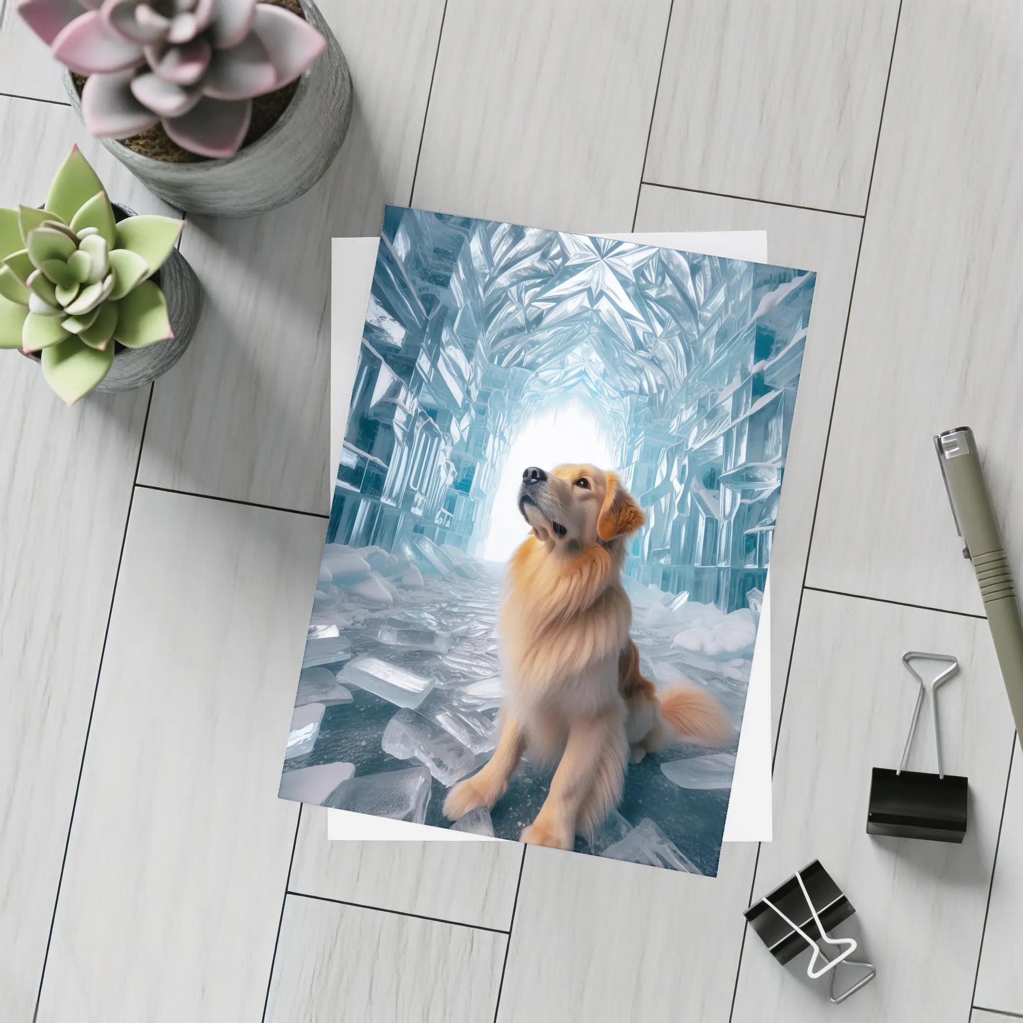Golden Retriever Sitting In Ice Crystal Cave – Postcards