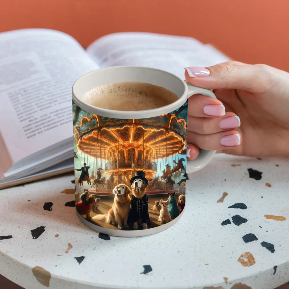 Golden Retriever Dogs Carnival Carousel Fantasy Scene – Mugs