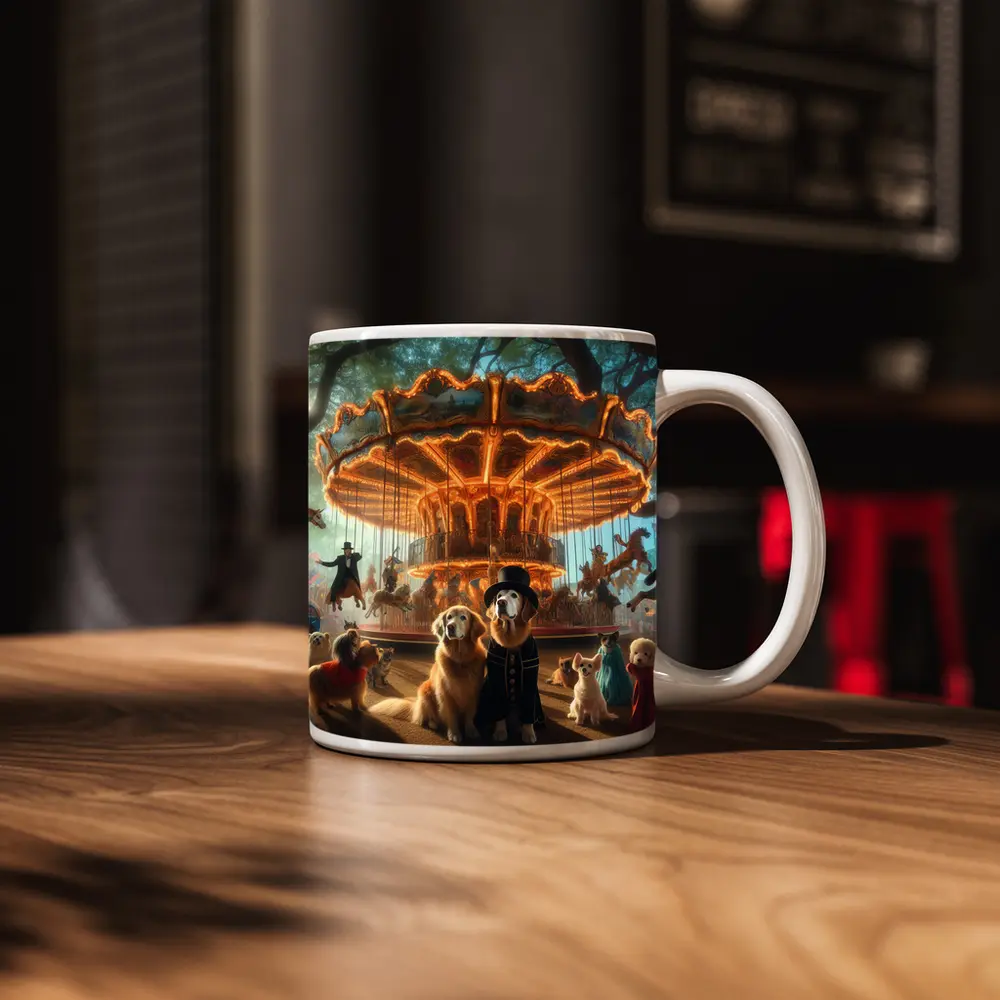 Golden Retriever Dogs Carnival Carousel Fantasy Scene – Mugs