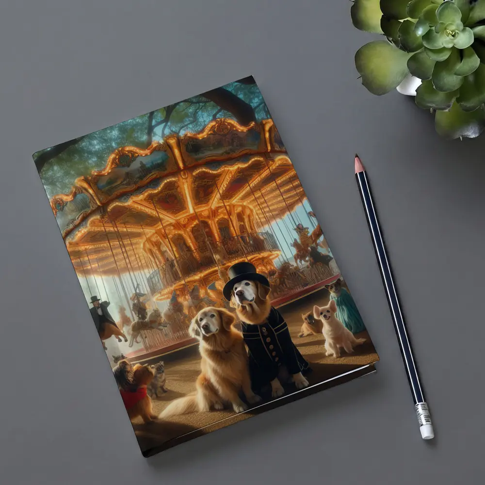 Golden Retriever Dogs Carnival Carousel Fantasy Scene – Notebooks