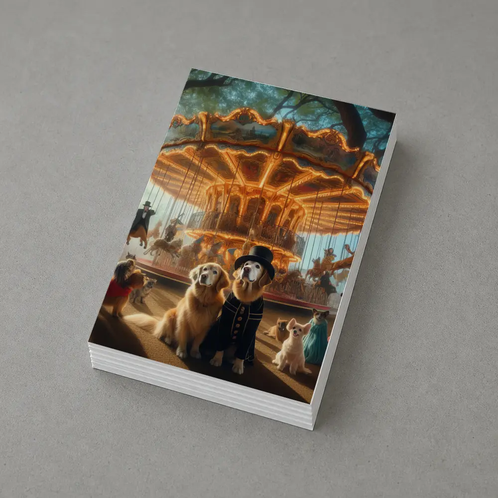 Golden Retriever Dogs Carnival Carousel Fantasy Scene – Postcards