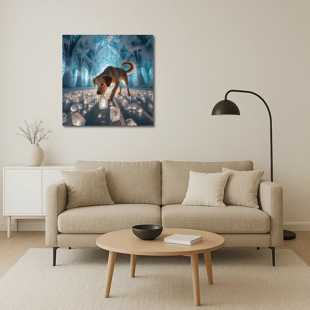 Labrador Puppy Exploring Glowing Ice Palace – Wall Art
