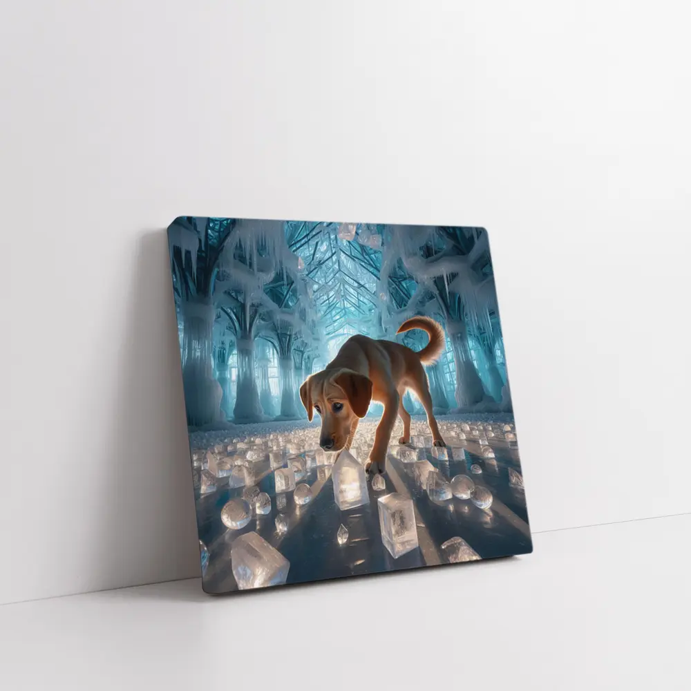 Labrador Puppy Exploring Glowing Ice Palace – Wall Art
