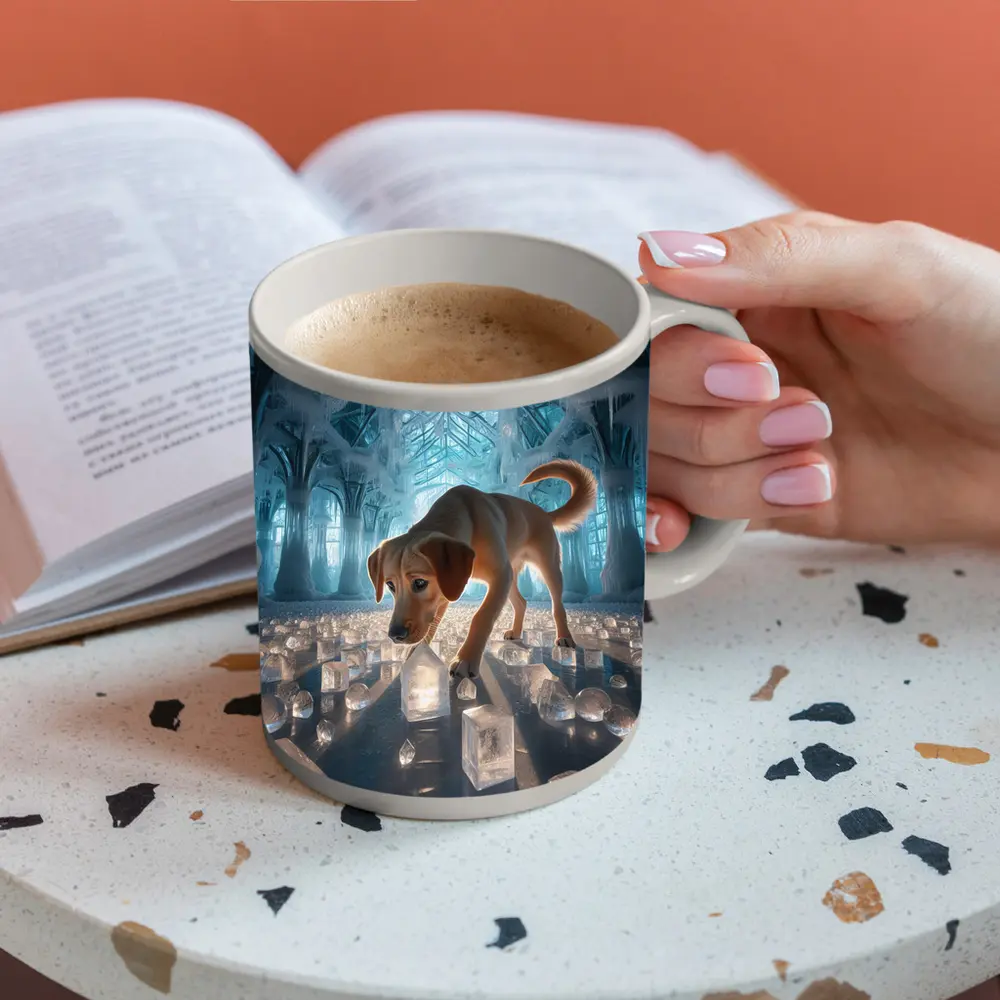 Labrador Puppy Exploring Glowing Ice Palace – Mugs