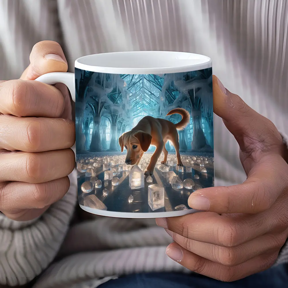 Labrador Puppy Exploring Glowing Ice Palace – Mugs