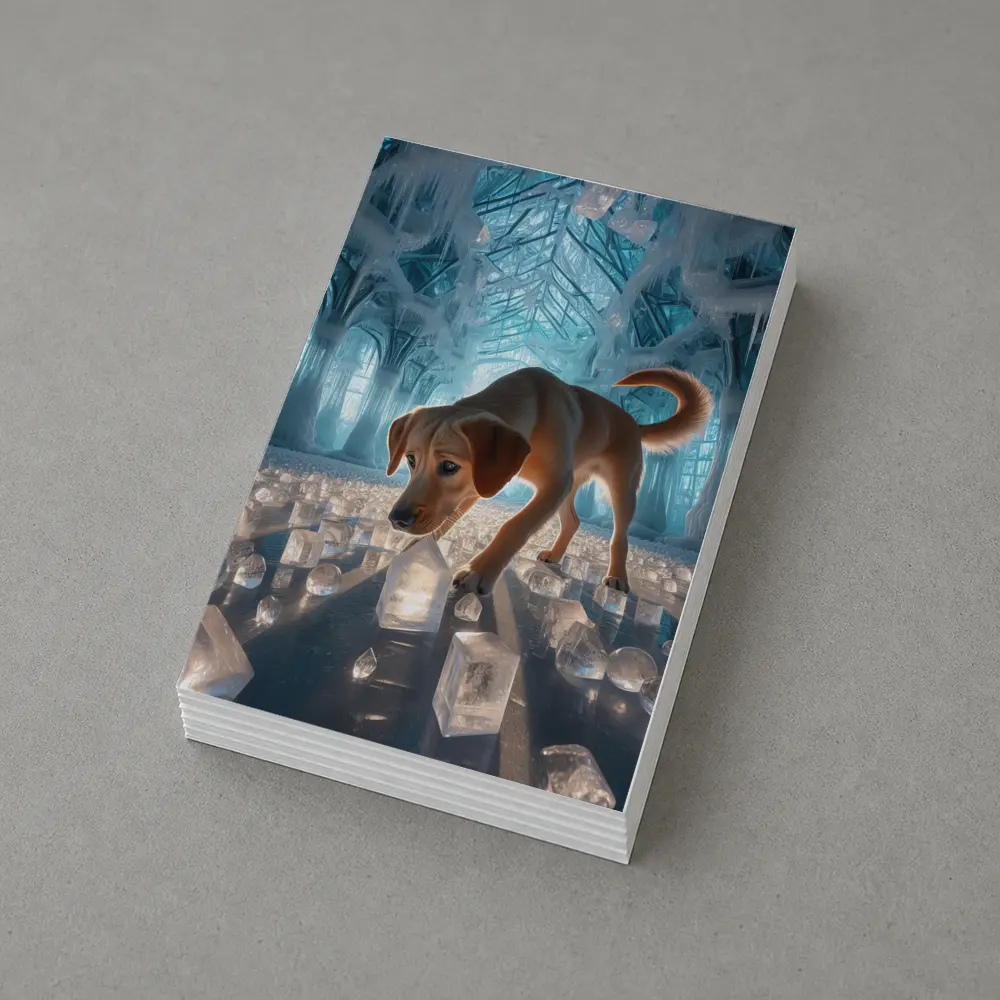 Labrador Puppy Exploring Glowing Ice Palace – Postcards