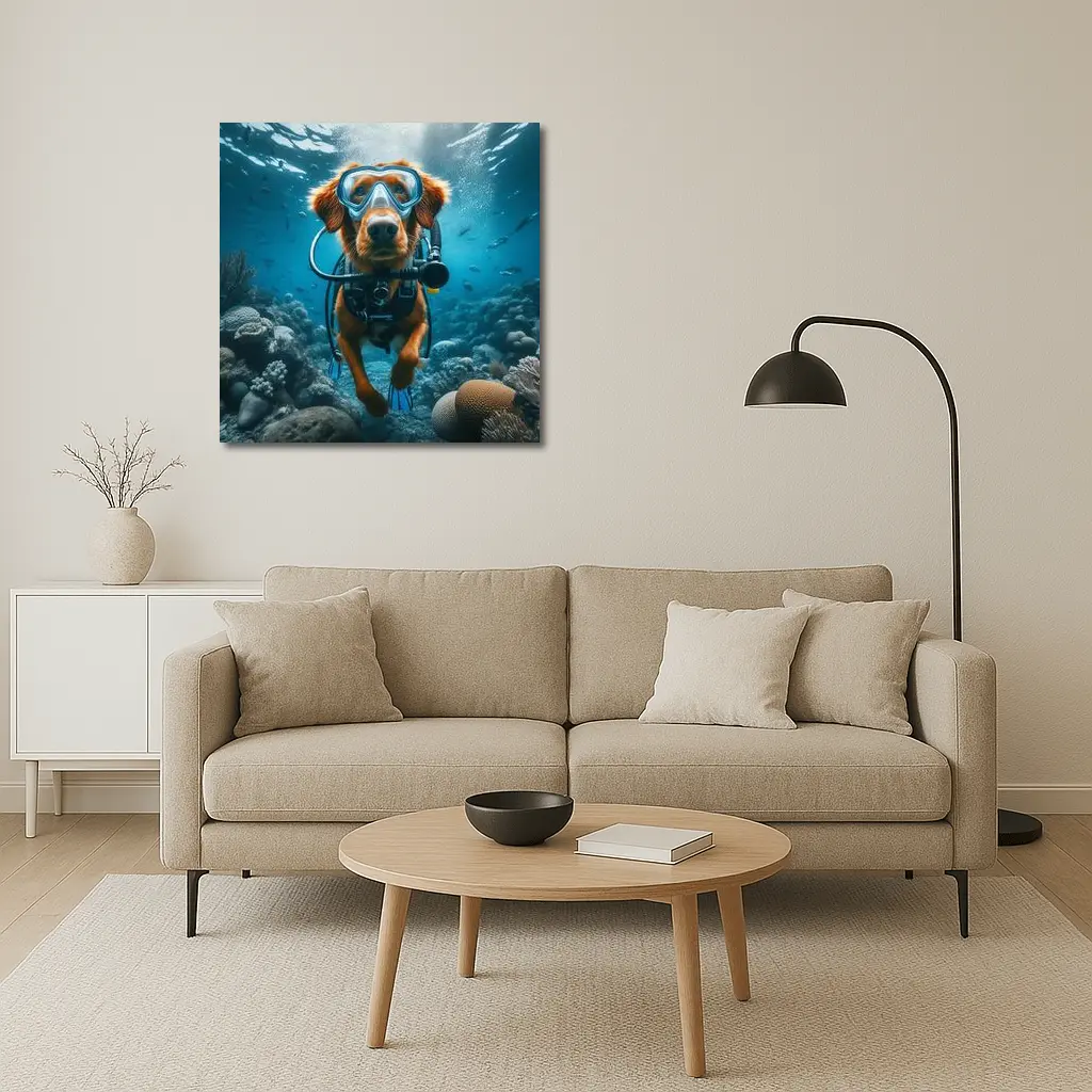 Golden Retriever Scuba Diving Underwater Coral Reef – Wall Art