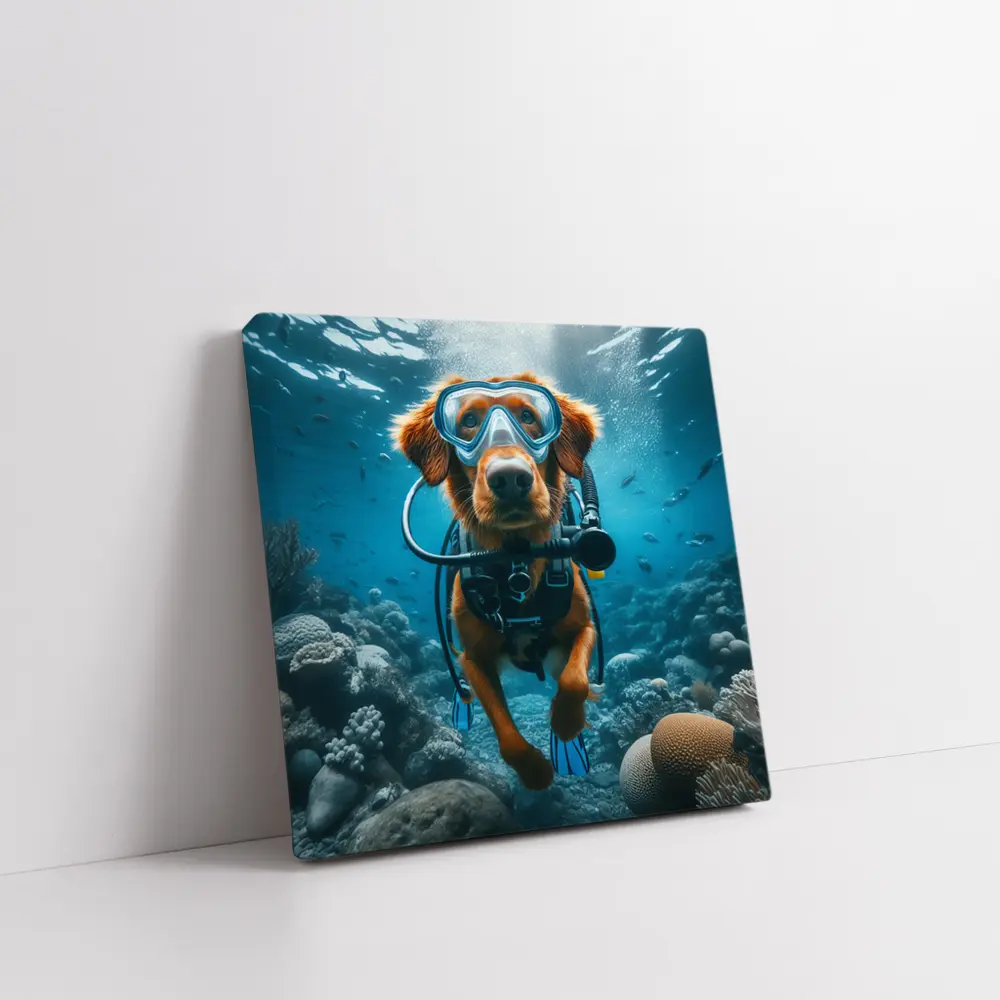Golden Retriever Scuba Diving Underwater Coral Reef – Wall Art