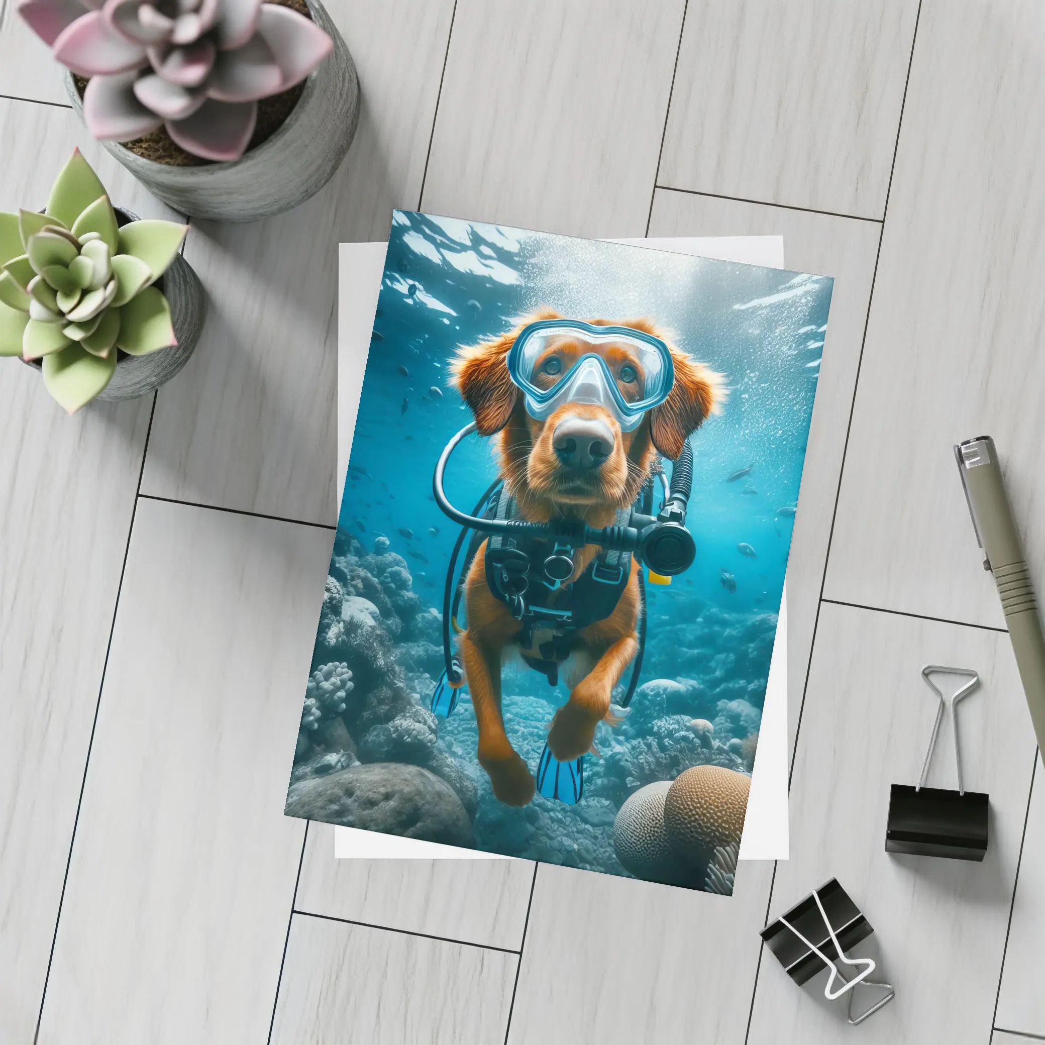 Golden Retriever Scuba Diving Underwater Coral Reef – Postcards