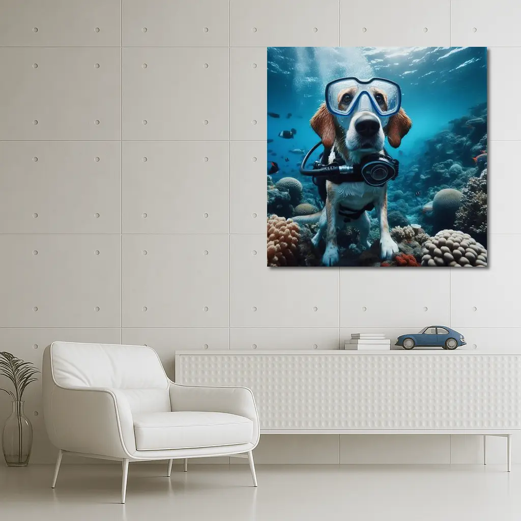 Beagle Dog Scuba Diving Underwater Coral Reef – Wall Art