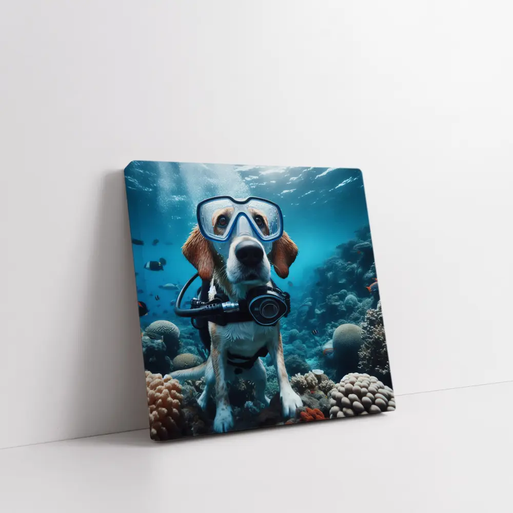 Beagle Dog Scuba Diving Underwater Coral Reef – Wall Art