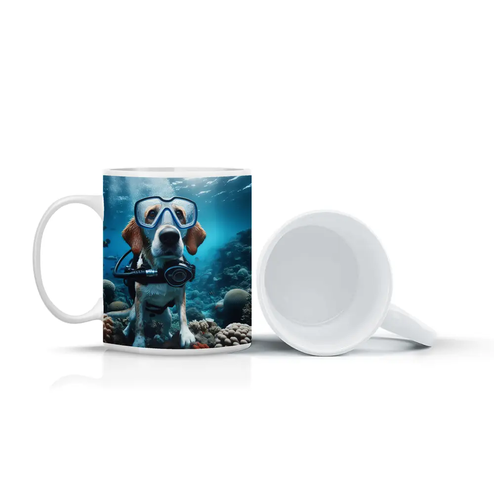 Beagle Dog Scuba Diving Underwater Coral Reef – Mugs