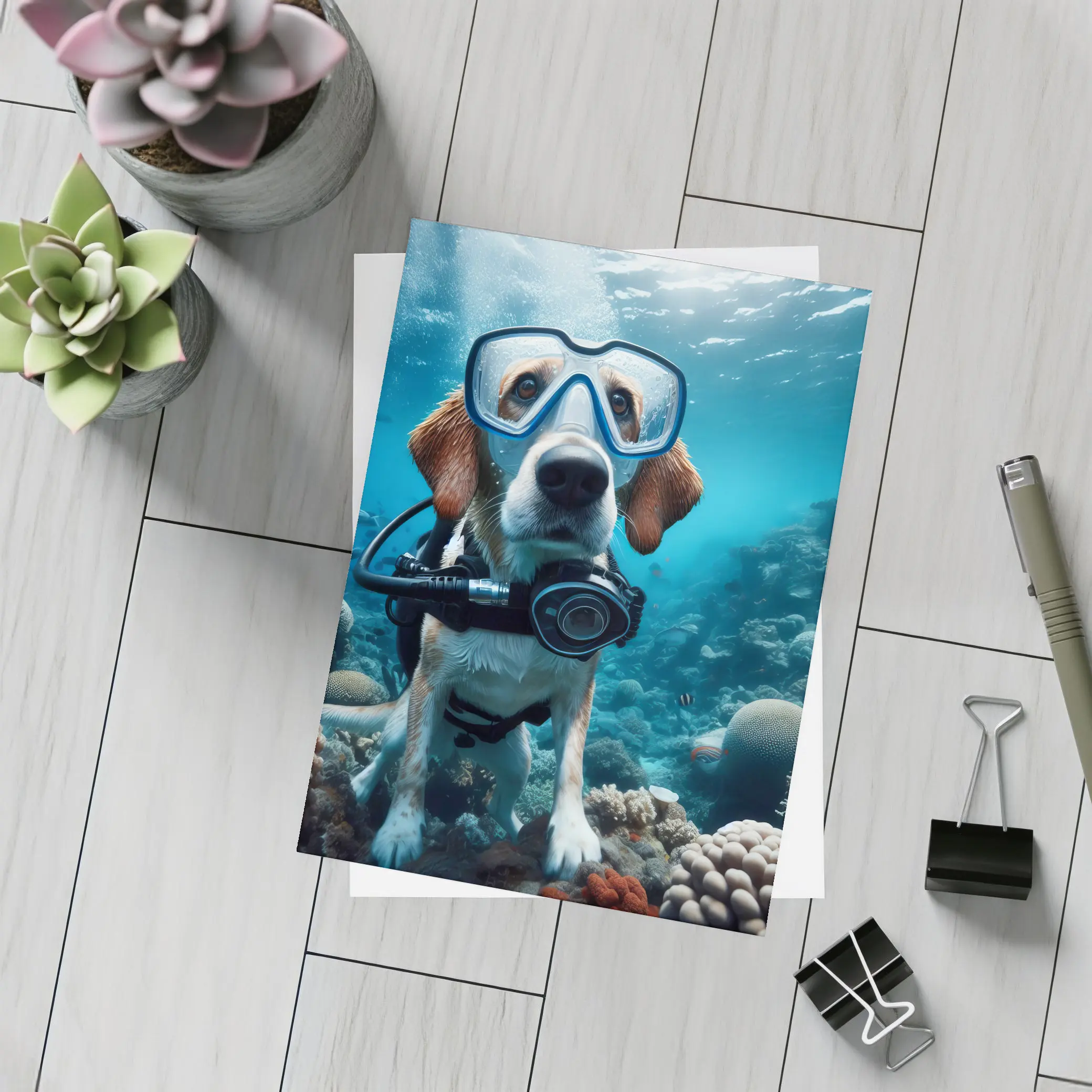 Beagle Dog Scuba Diving Underwater Coral Reef – Postcards