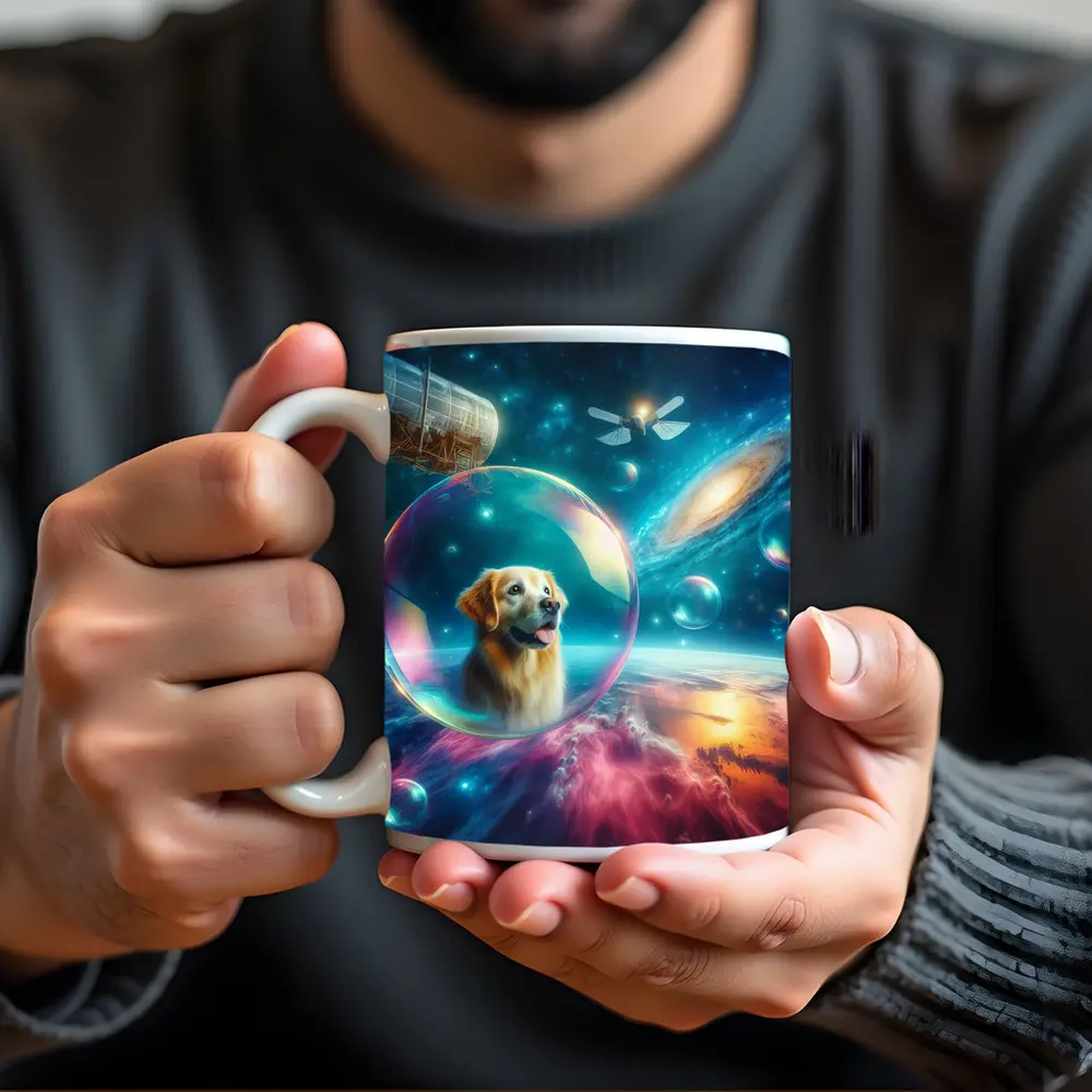 Golden Retriever Floating Bubble Outer Space Galaxy – Mugs