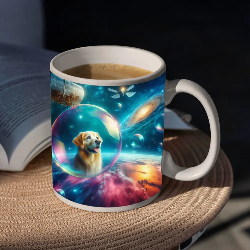 Golden Retriever Floating Bubble Outer Space Galaxy – Mugs