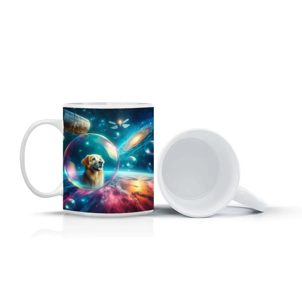 Golden Retriever Floating Bubble Outer Space Galaxy – Mugs