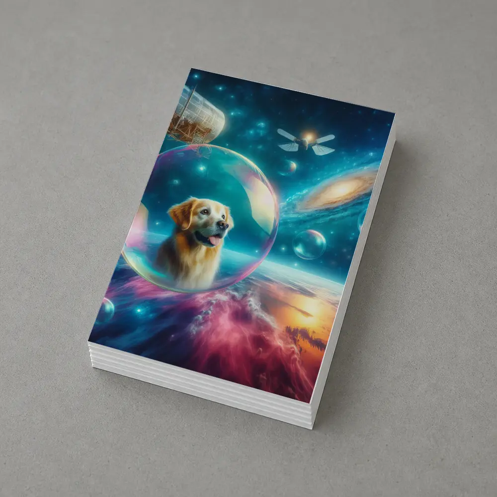 Golden Retriever Floating Bubble Outer Space Galaxy – Postcards