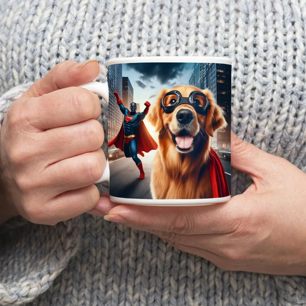 Golden Retriever Superhero Dog City Street – Mugs
