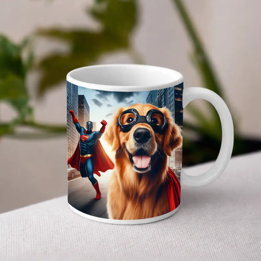 Golden Retriever Superhero Dog City Street – Mugs
