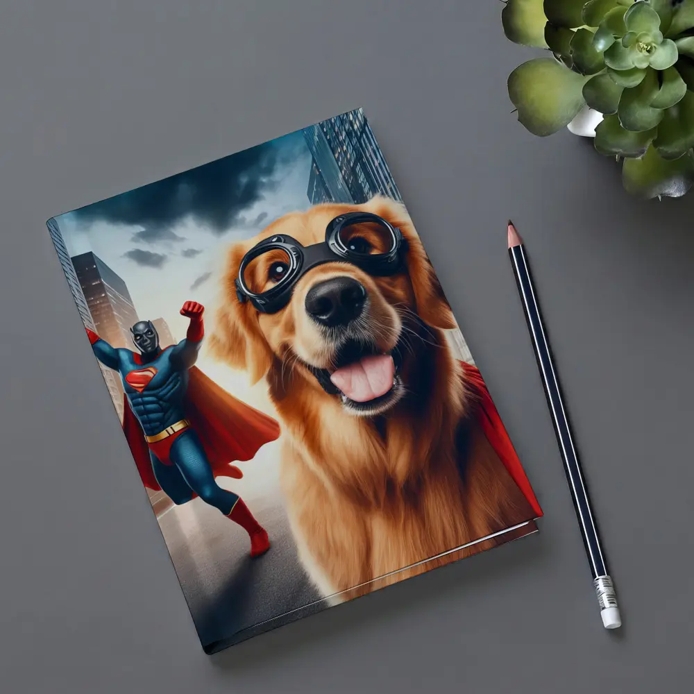 Golden Retriever Superhero Dog City Street – Notebooks
