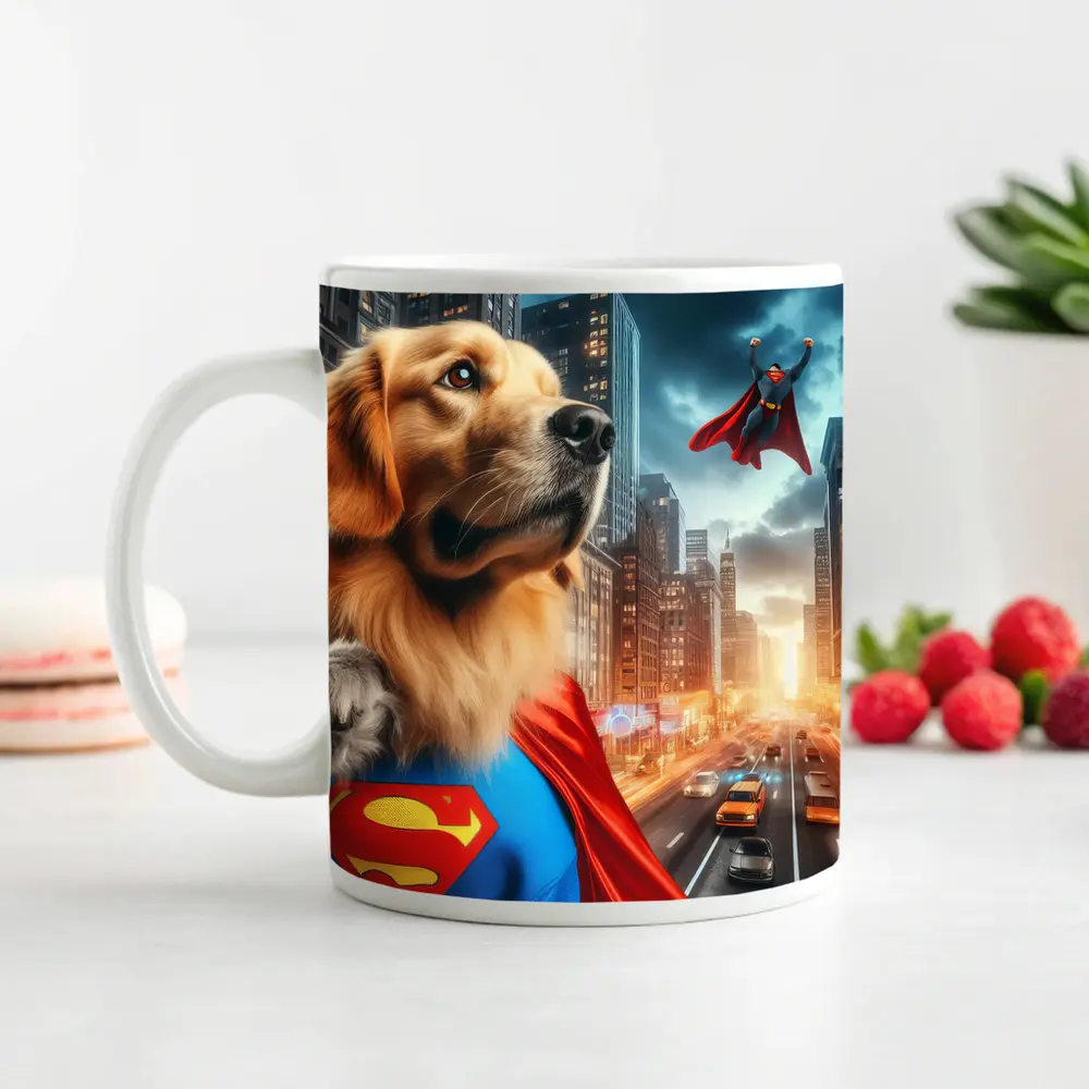 Golden Retriever Superman Cape City Street – Mugs