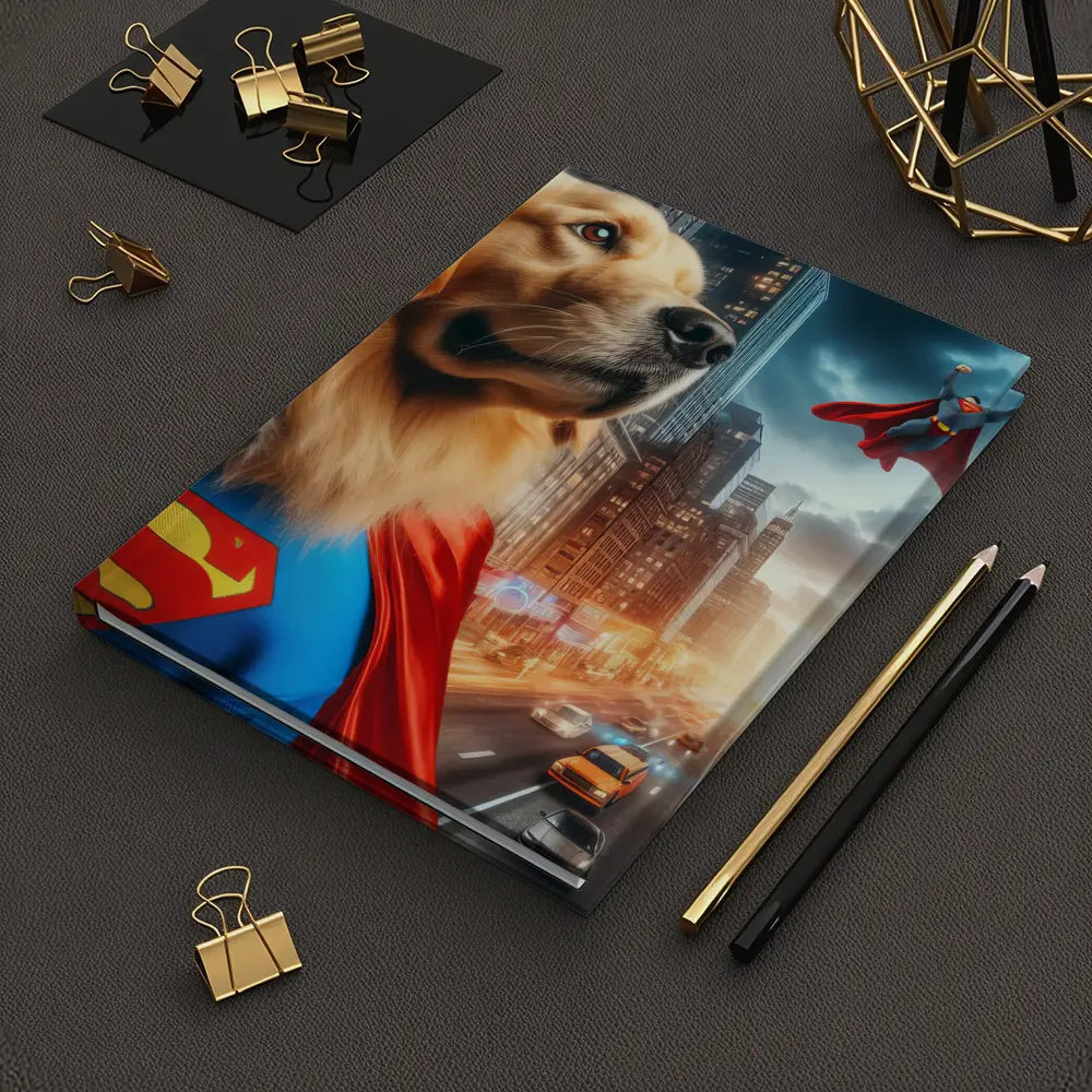 Golden Retriever Superman Cape City Street – Notebooks