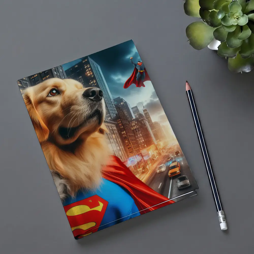 Golden Retriever Superman Cape City Street – Notebooks