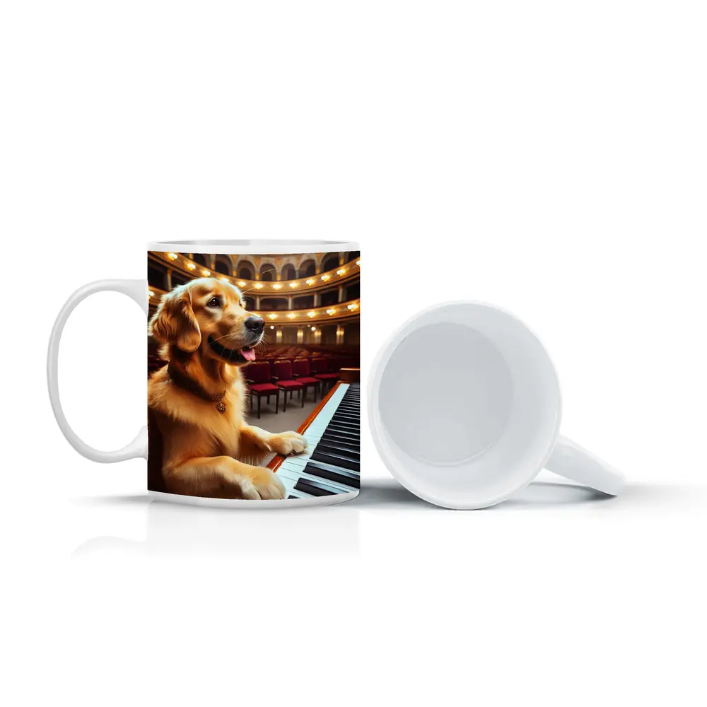 Golden Retriever Playing Piano Concert Hall – Mugs