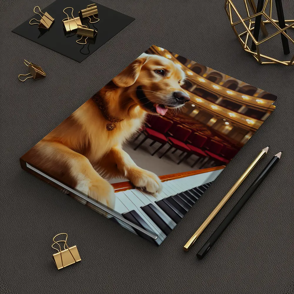 Golden Retriever Playing Piano Concert Hall – Notebooks
