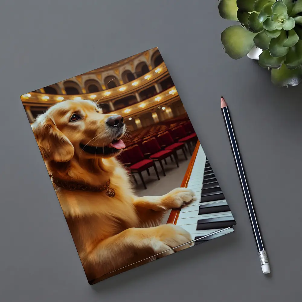 Golden Retriever Playing Piano Concert Hall – Notebooks