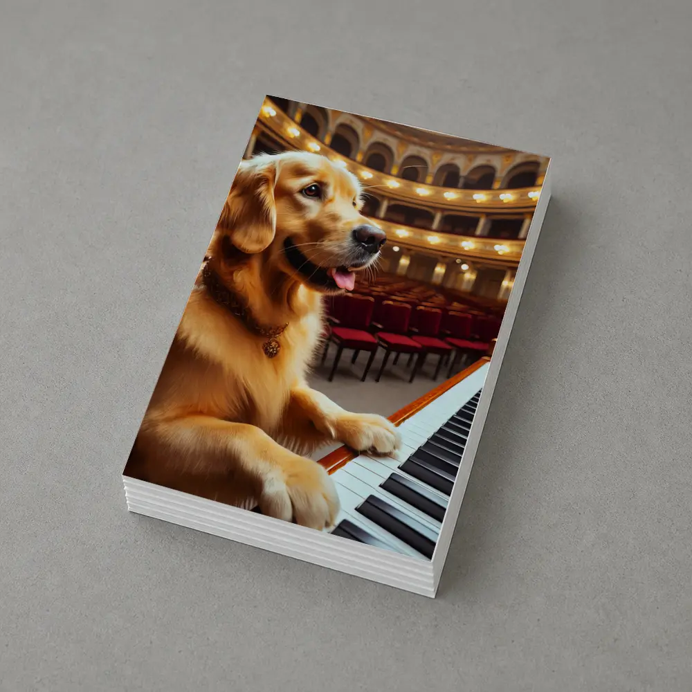Golden Retriever Playing Piano Concert Hall – Postcards