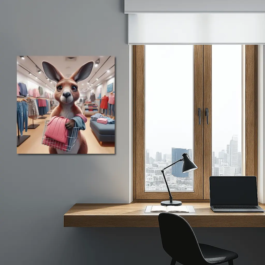 Kangaroo Shopping In Clothing Store – Wall Art