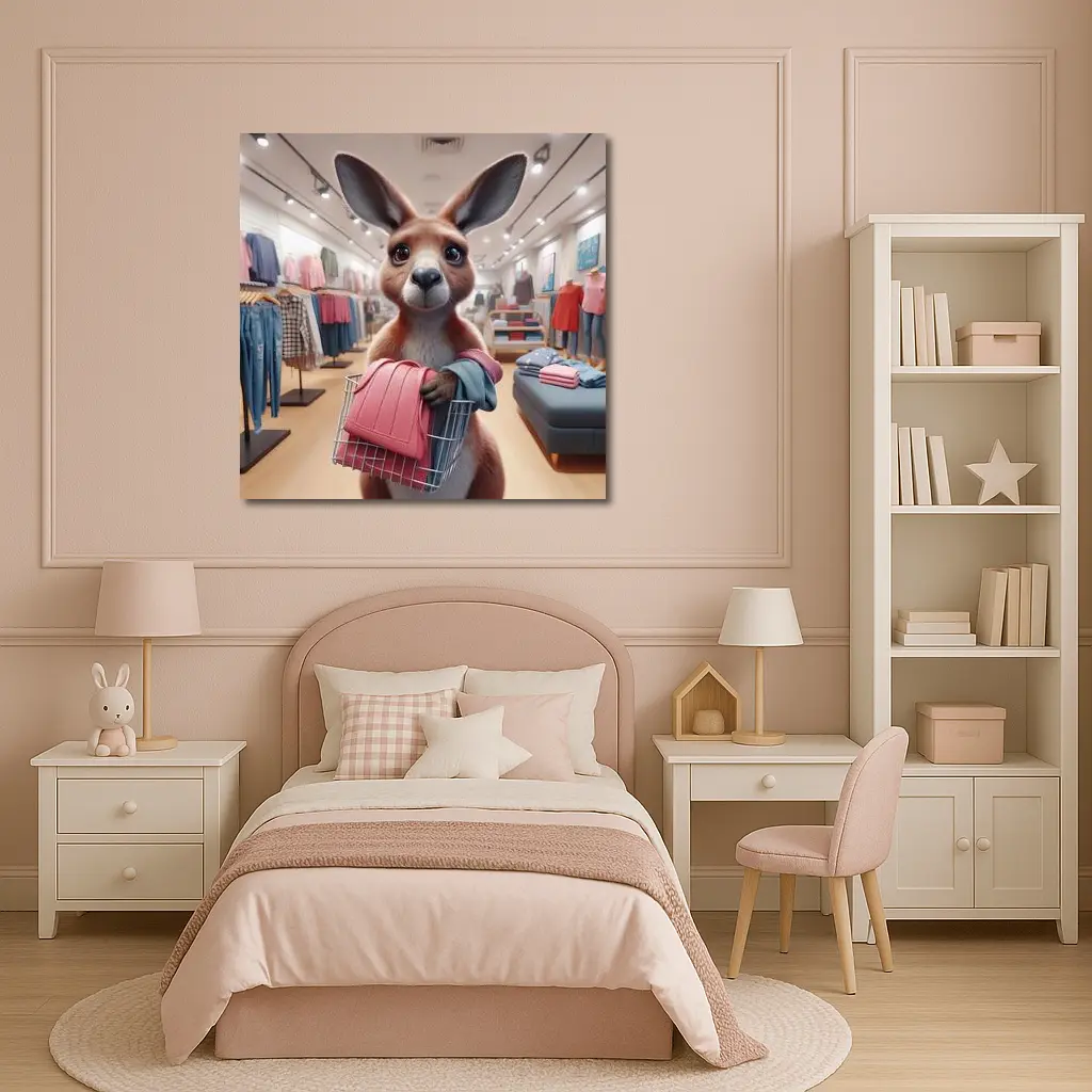 Kangaroo Shopping In Clothing Store – Wall Art