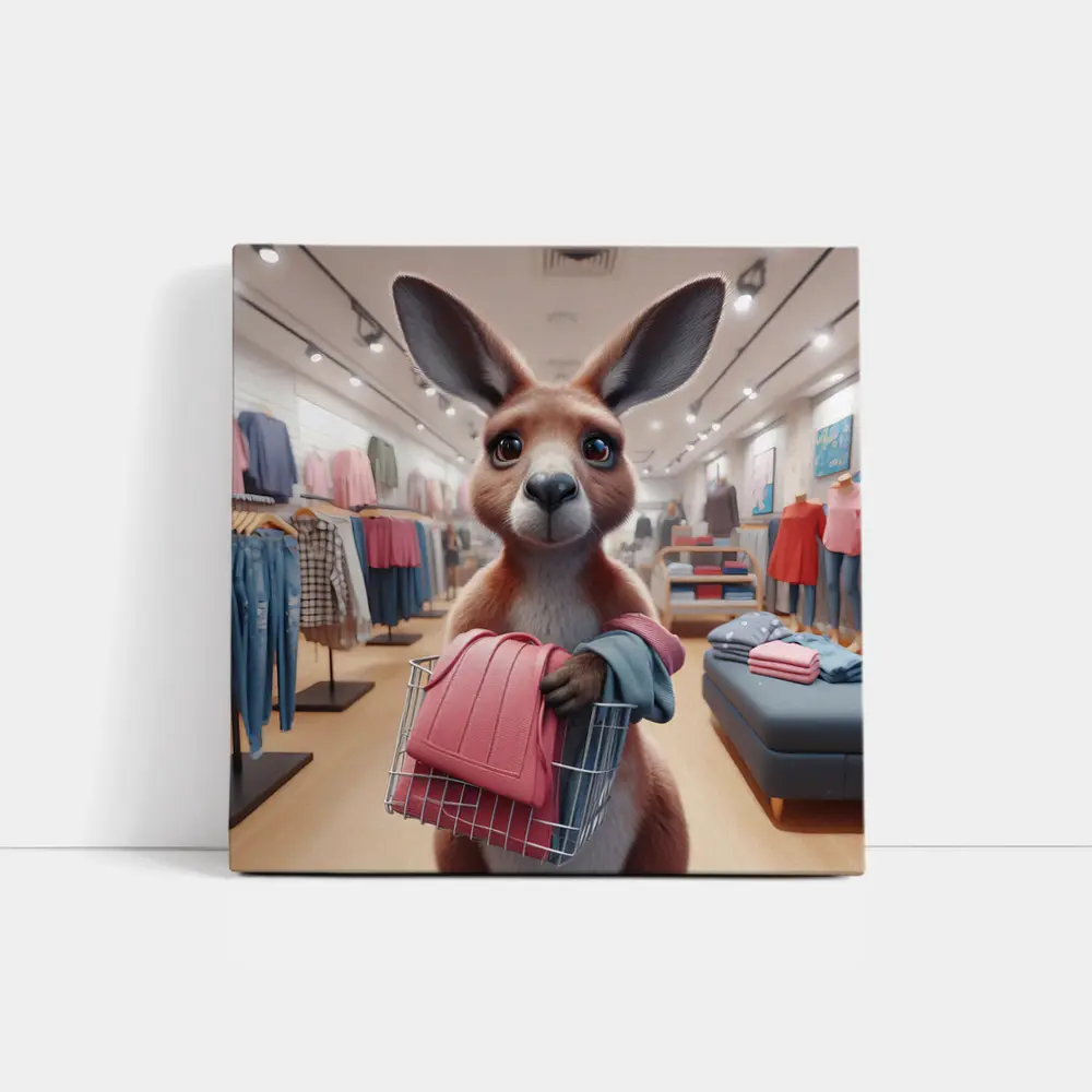 Kangaroo Shopping In Clothing Store – Wall Art