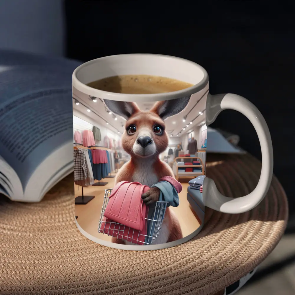 Kangaroo Shopping In Clothing Store – Mugs