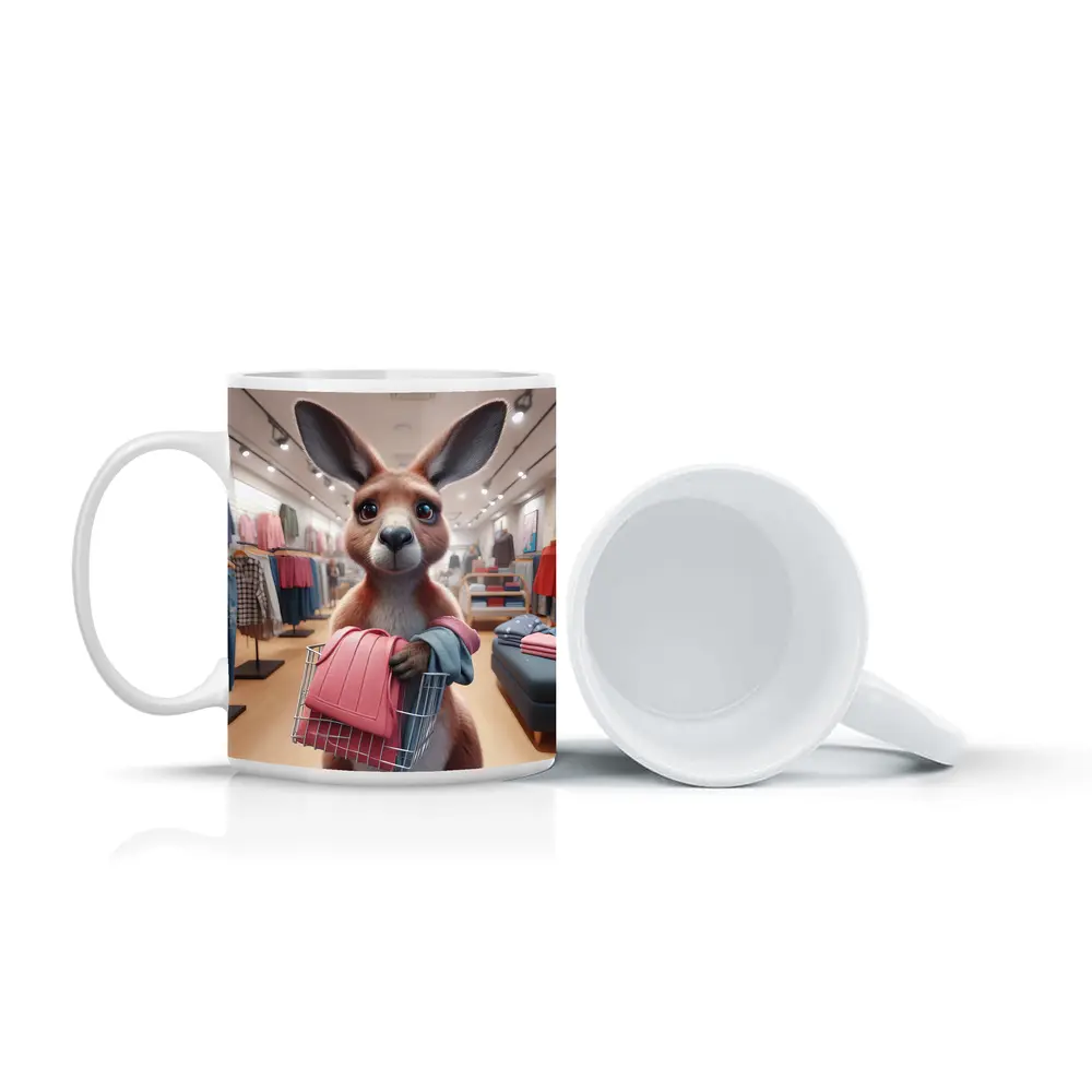 Kangaroo Shopping In Clothing Store – Mugs