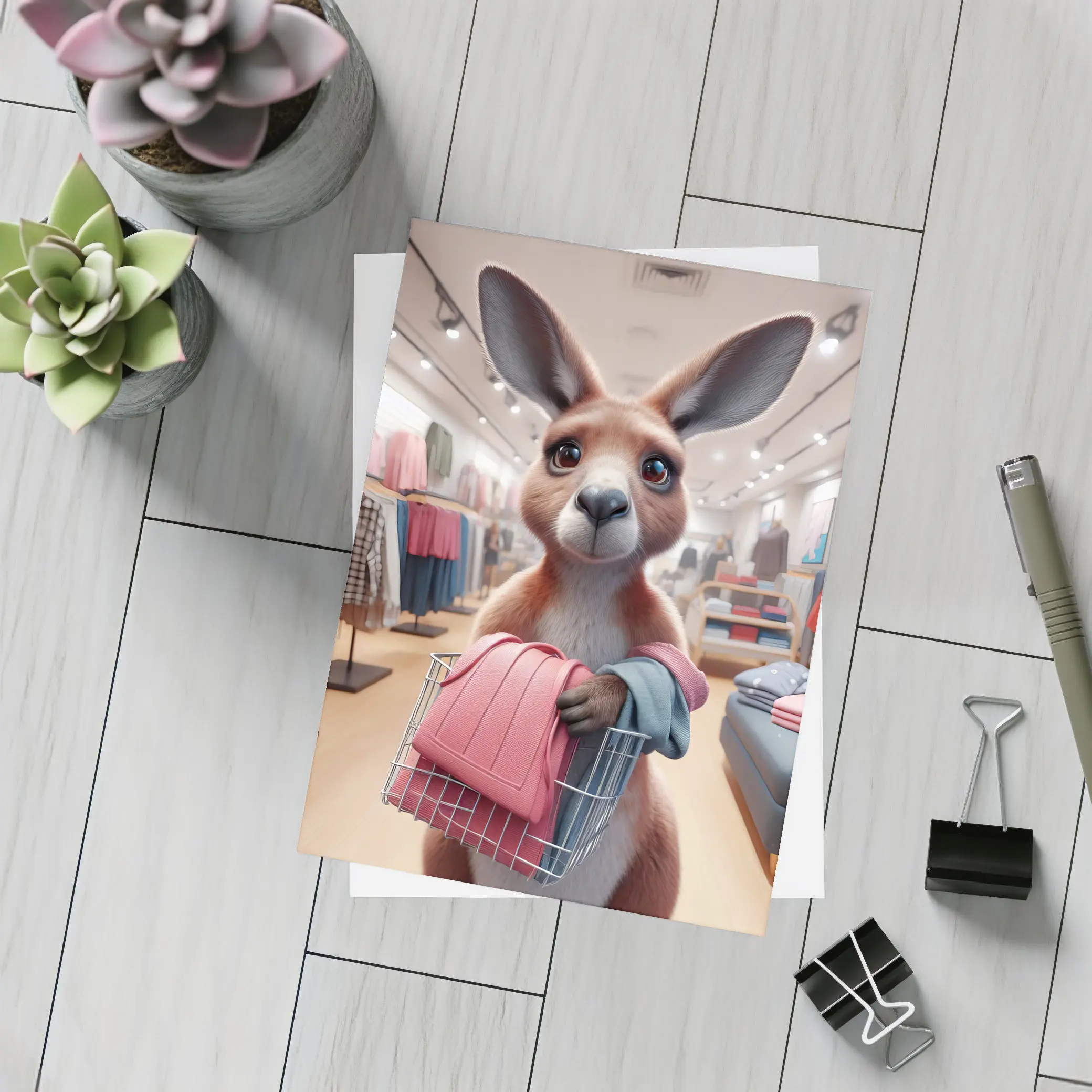 Kangaroo Shopping In Clothing Store – Postcards