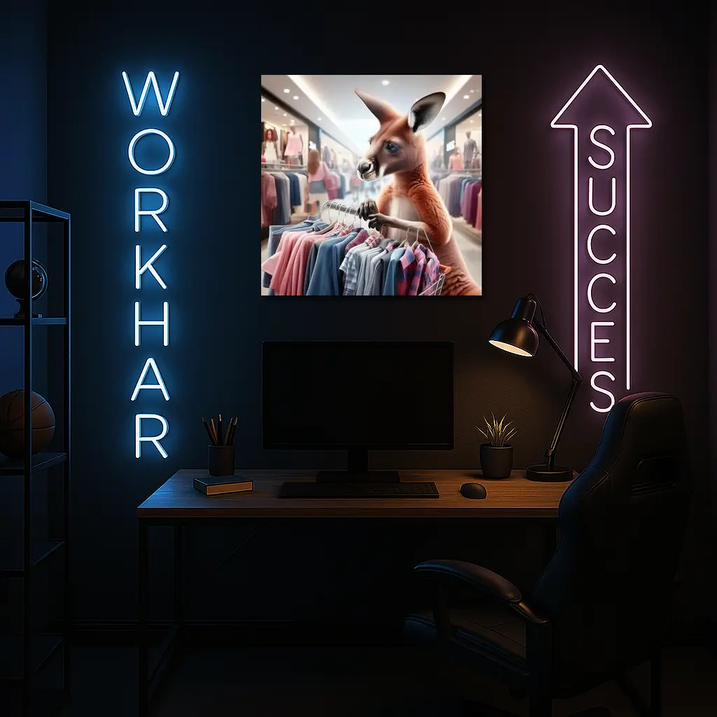 Kangaroo Shopping For Clothes In Mall – Wall Art