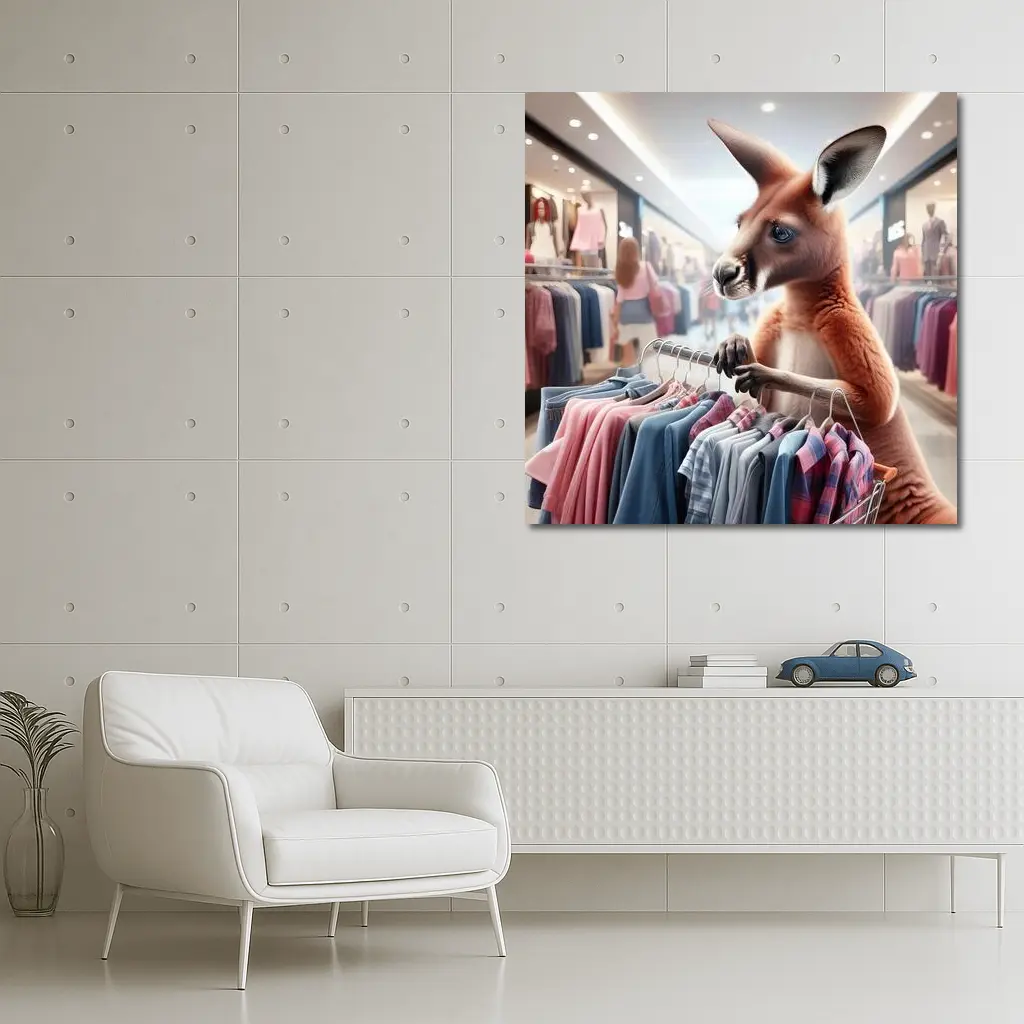 Kangaroo Shopping For Clothes In Mall – Wall Art