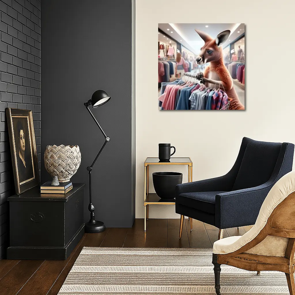 Kangaroo Shopping For Clothes In Mall – Wall Art