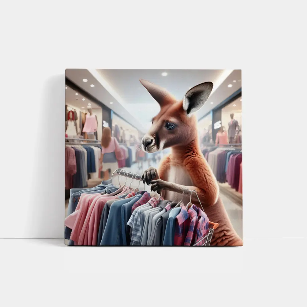 Kangaroo Shopping For Clothes In Mall – Wall Art