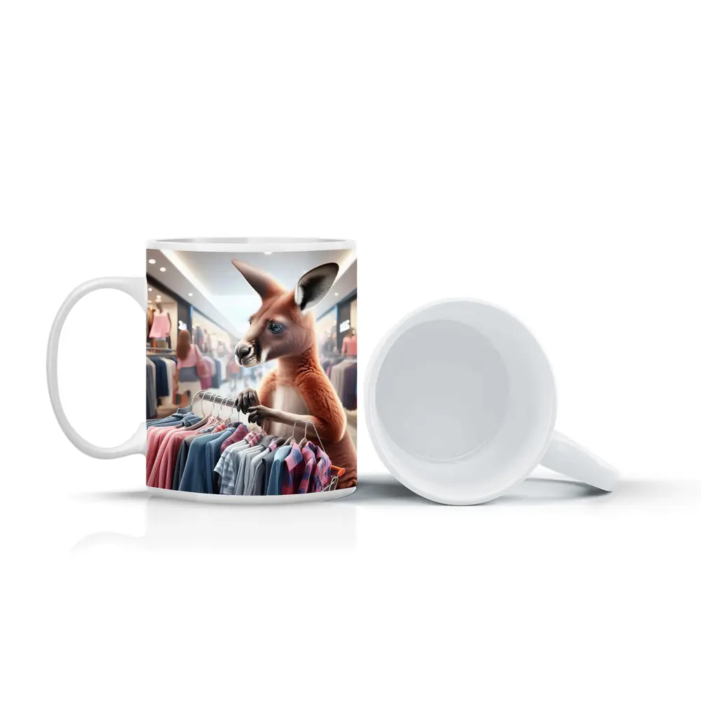Kangaroo Shopping For Clothes In Mall – Mugs