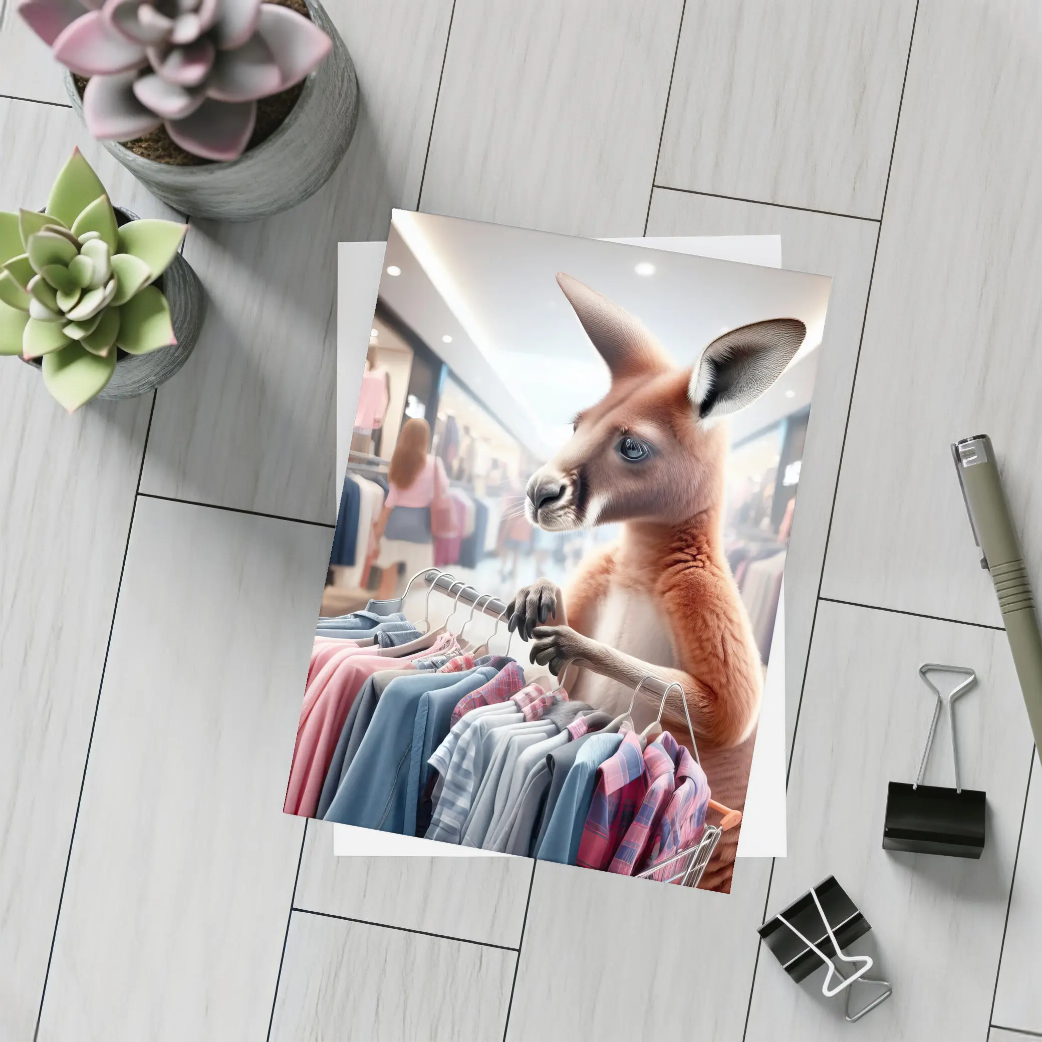 Kangaroo Shopping For Clothes In Mall – Postcards