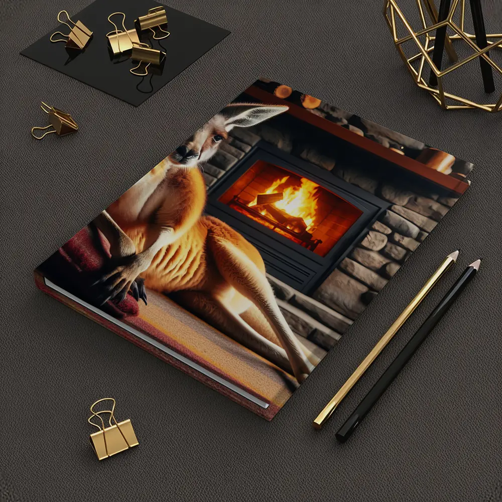Kangaroo Relaxing By Cozy Stone Fireplace – Notebooks